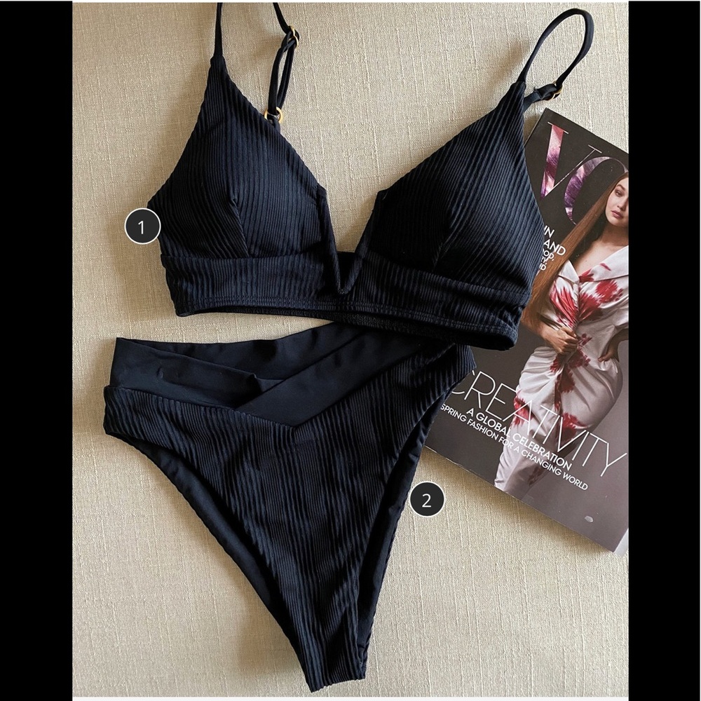 NWOT LSPACE Pointelle Rib Siren Bikini Top D & Rib Court Bikini Bottom MEDIUM